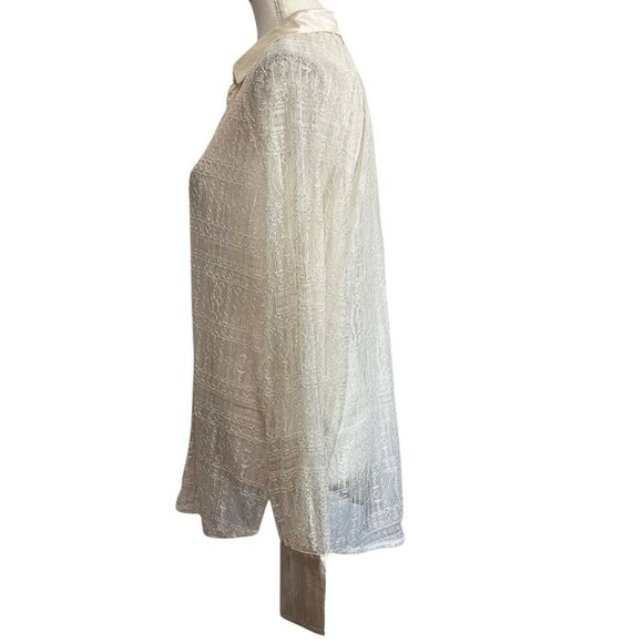 NWT JASON WU CREAM SEETHROUGH LACE SATIN BUTTON DOWN TUNIC - Picture 2 of 16